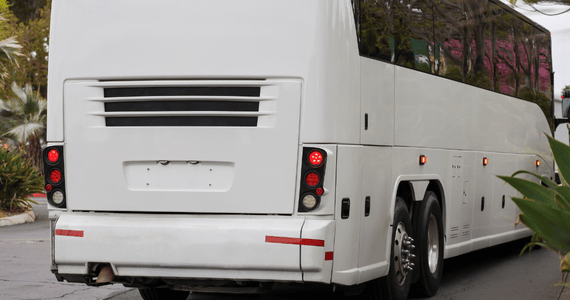 back image of a charter bus